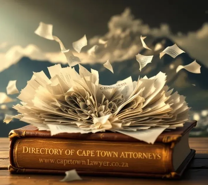 Directory of Cape Town Attorneys with paper blowing above it