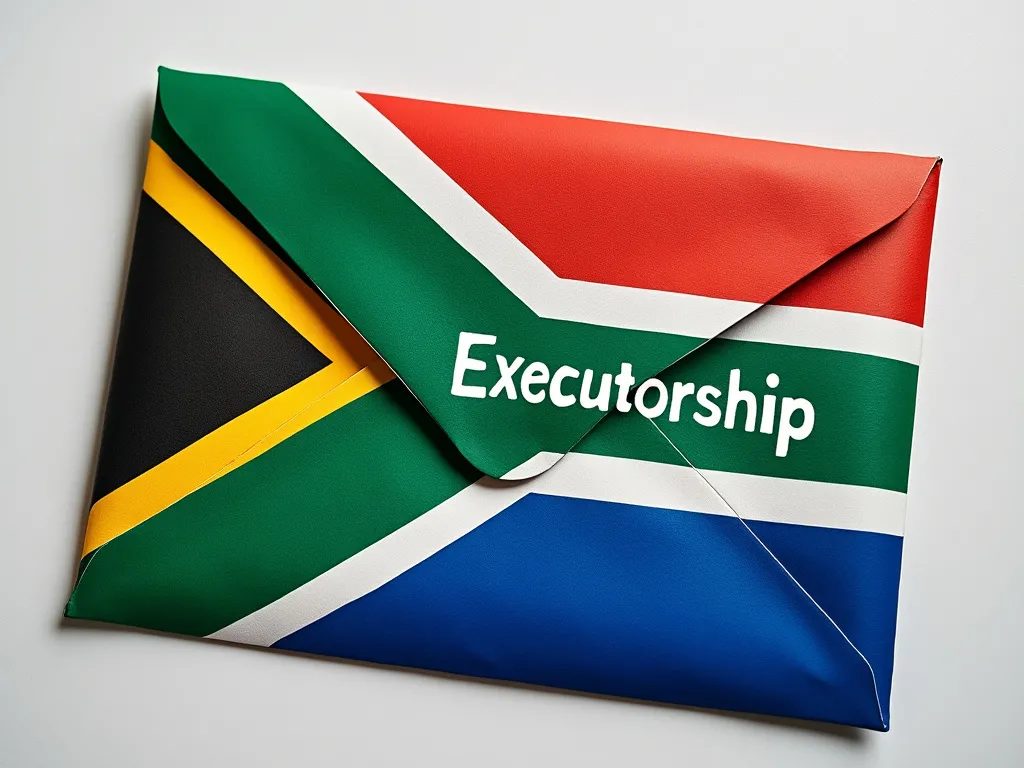 Letter in colours of South African flag with Executorship written on it