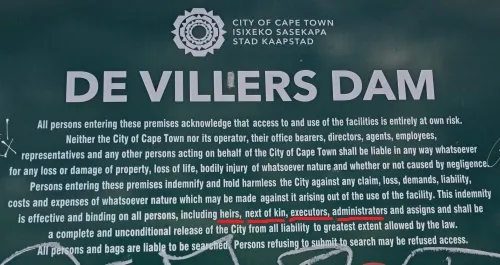 City of Cape Town indemnity wording for the De Villiers Dam