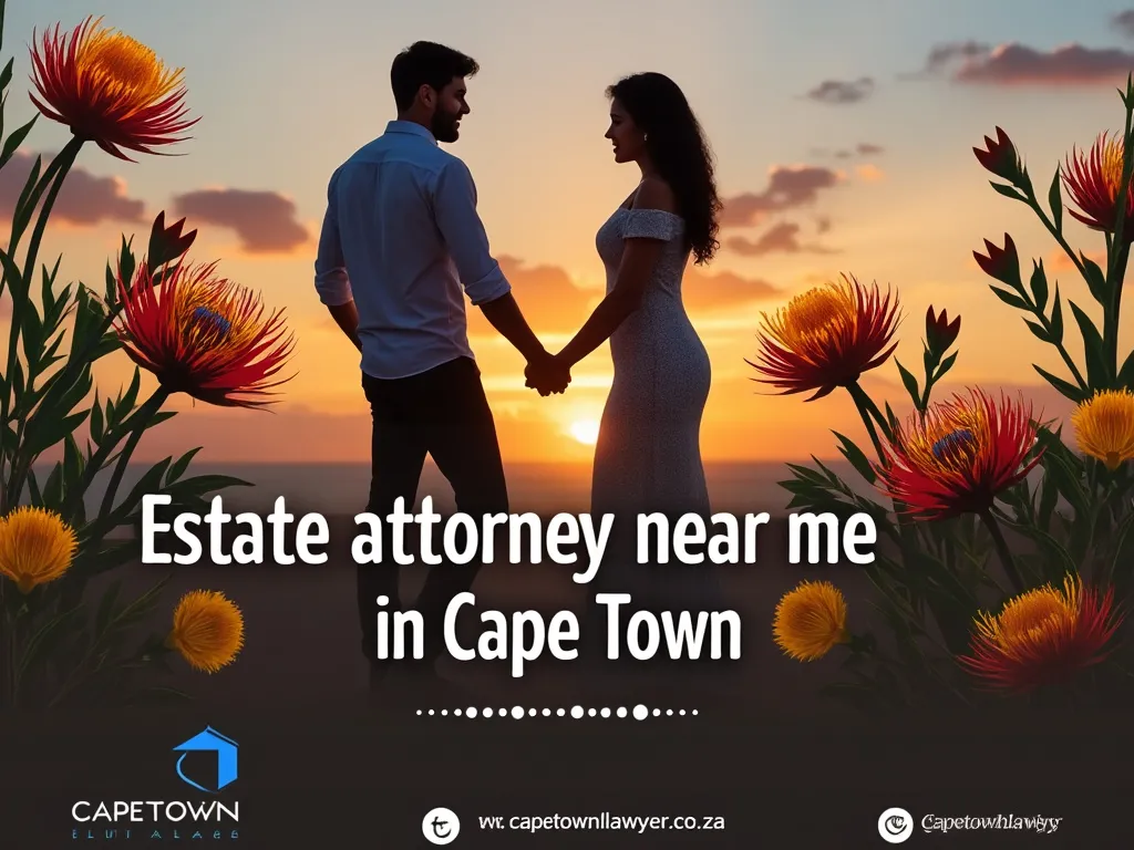 Estate attorney near me - capetownlawyer - text on screen as couple holds hands while sun sets