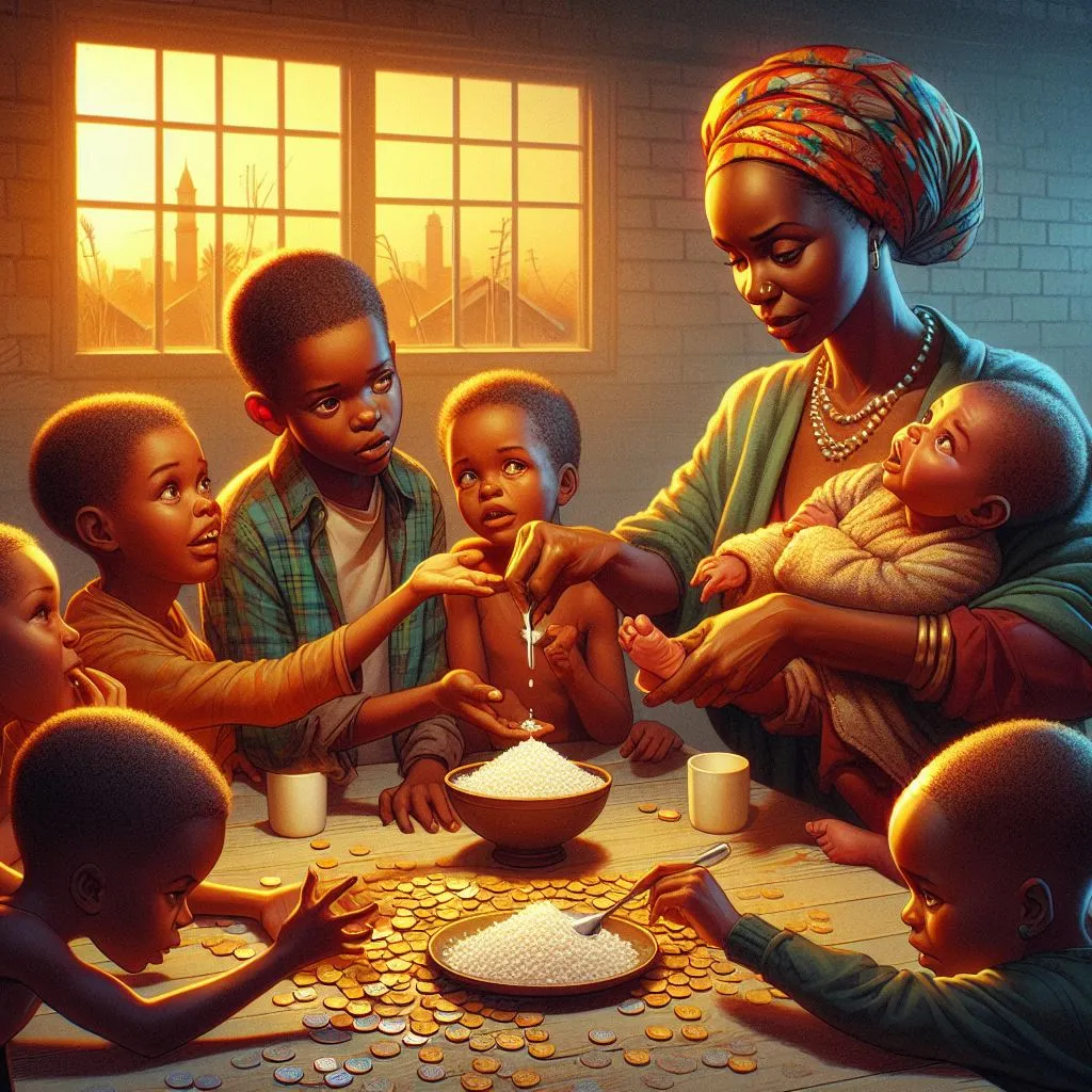 Mother feeding children