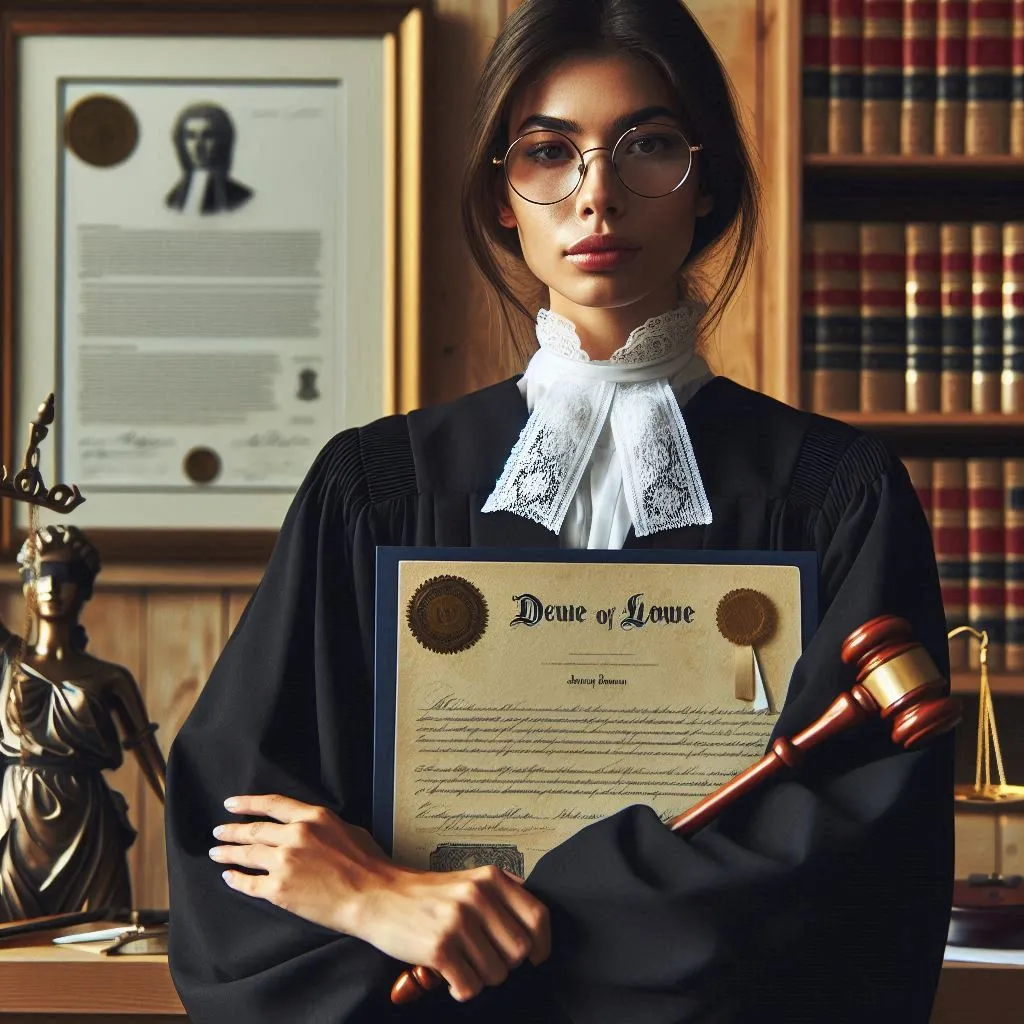 Lawyer standing with certification