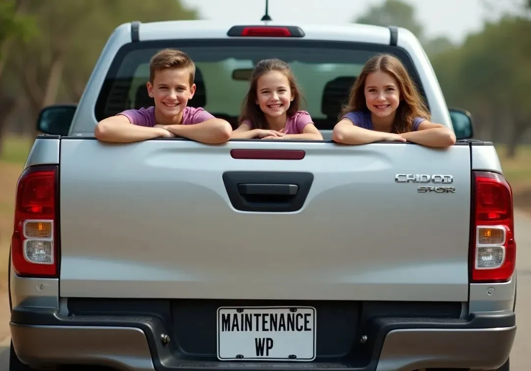Bakkie with 3 children and number plate MAINTENANCE WP