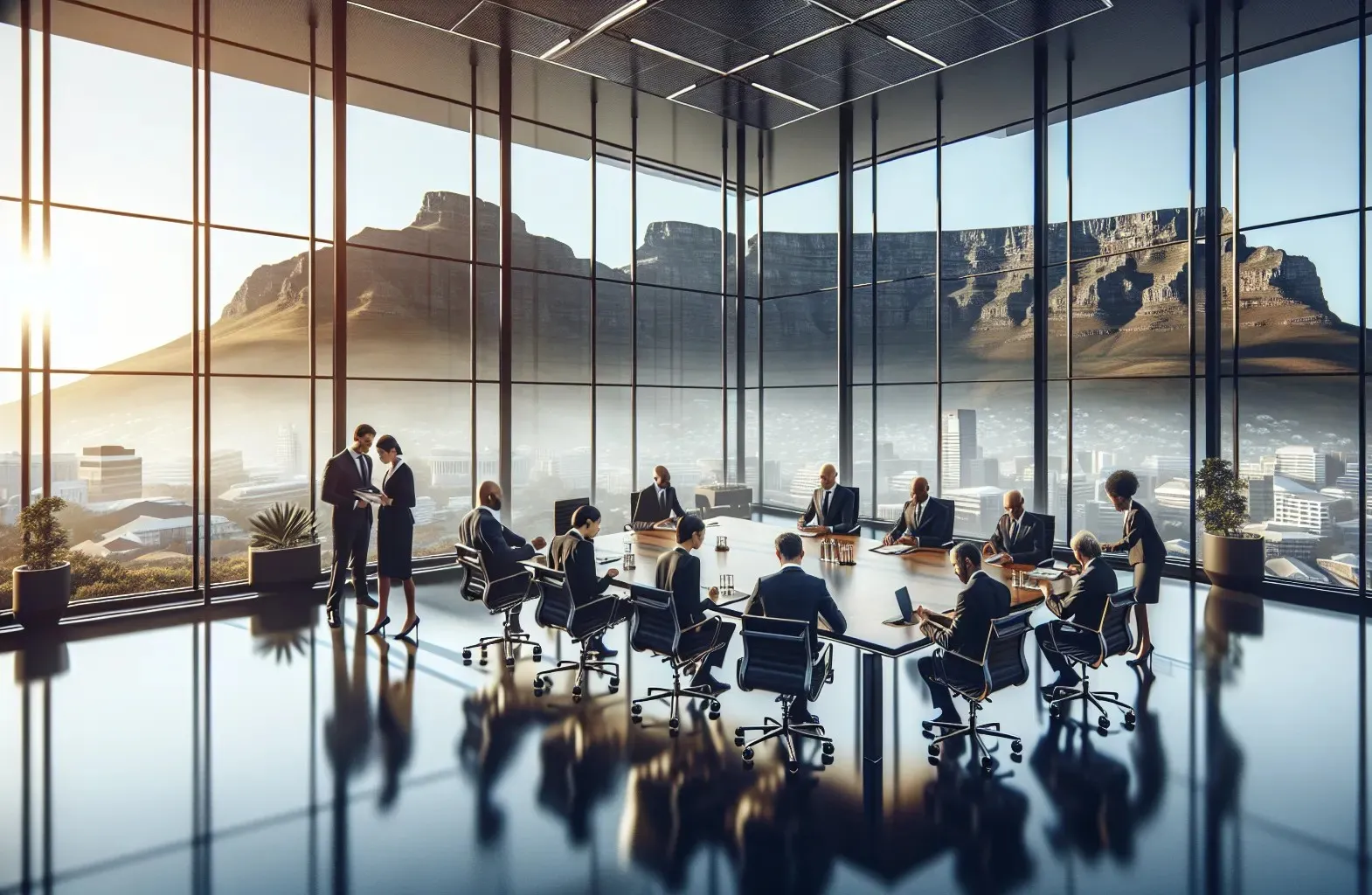 Law firm boardroom with Table Mountain in the background