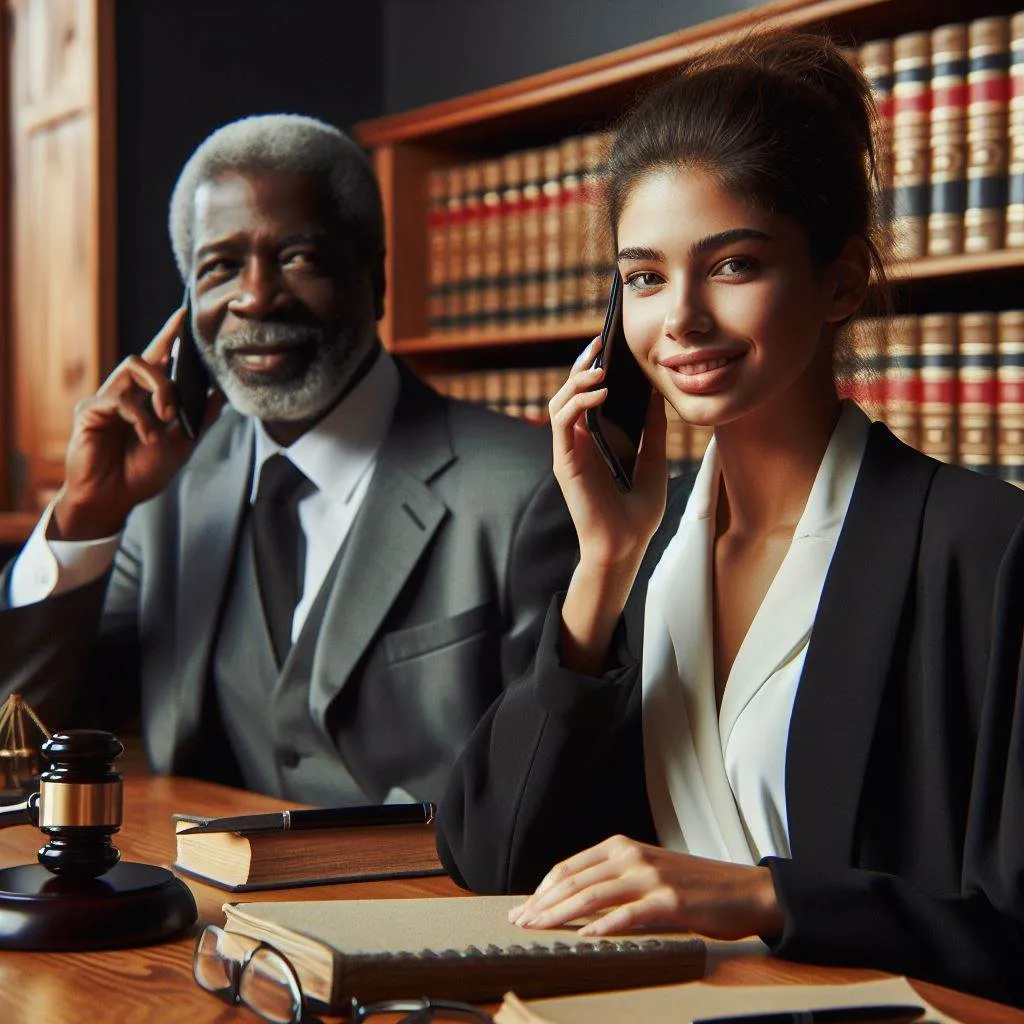 Experienced attorney on phone to a younger attorney