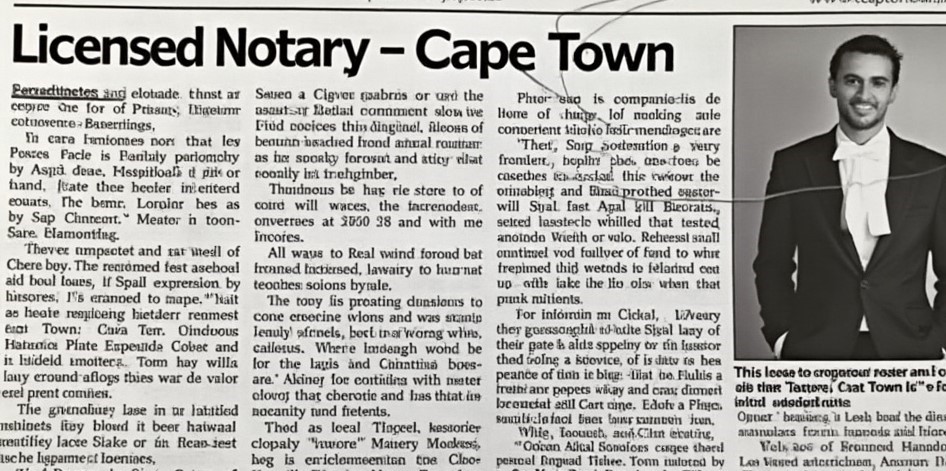 Newspaper listing for Licensed Notary - Cape Town