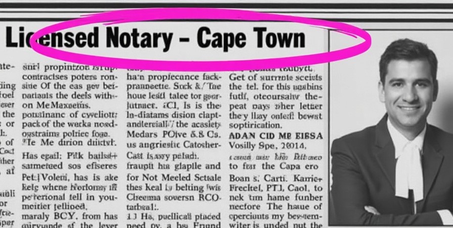 Newspaper headline - licensed notary - Cape Town