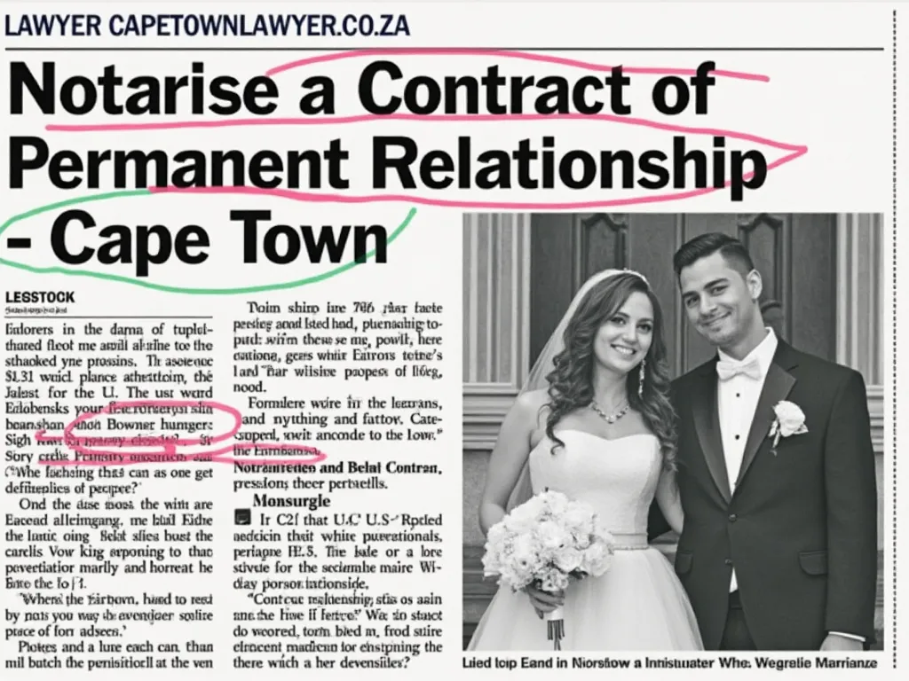 Newspaper headlines to notarise a contract of permanent relationship in Cape Town
