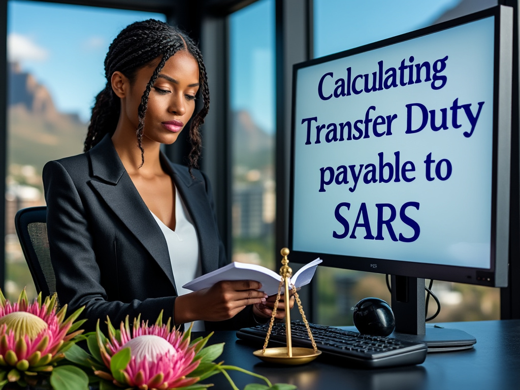Lawyer working on calculating transfer duty payable to SARS
