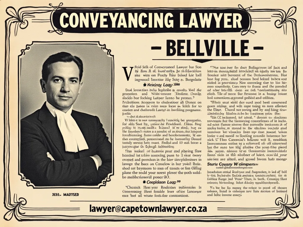 Newspaper headlined - Conveyancing lawyer - Bellville; with photo of attorney